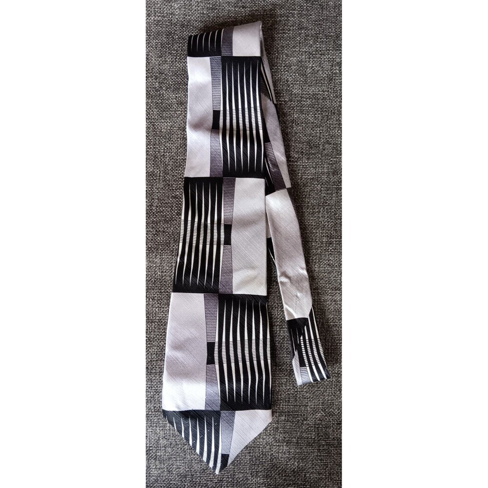 Tie 70s 80s 90s Y2K Mens Henri Picard Black Gray 4 Wide 59 Long